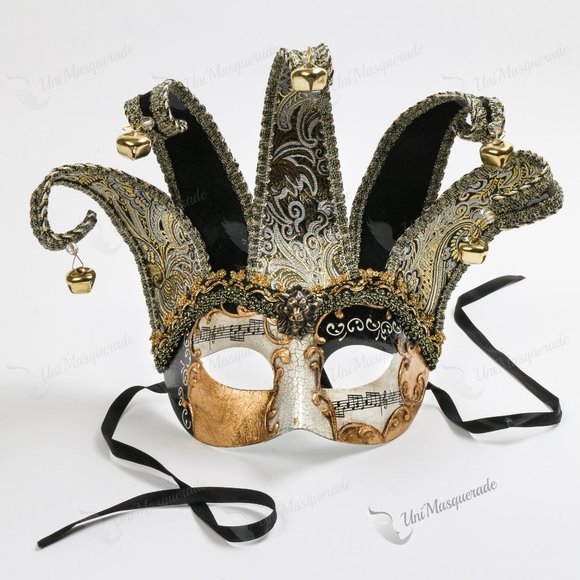 Black Gold Joker Venetian Musical Masquerade Party Eye Mask - Picture 1 of 4